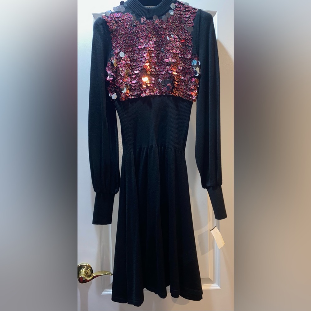 MSGM Long Sleeve Knit Sequin Dress